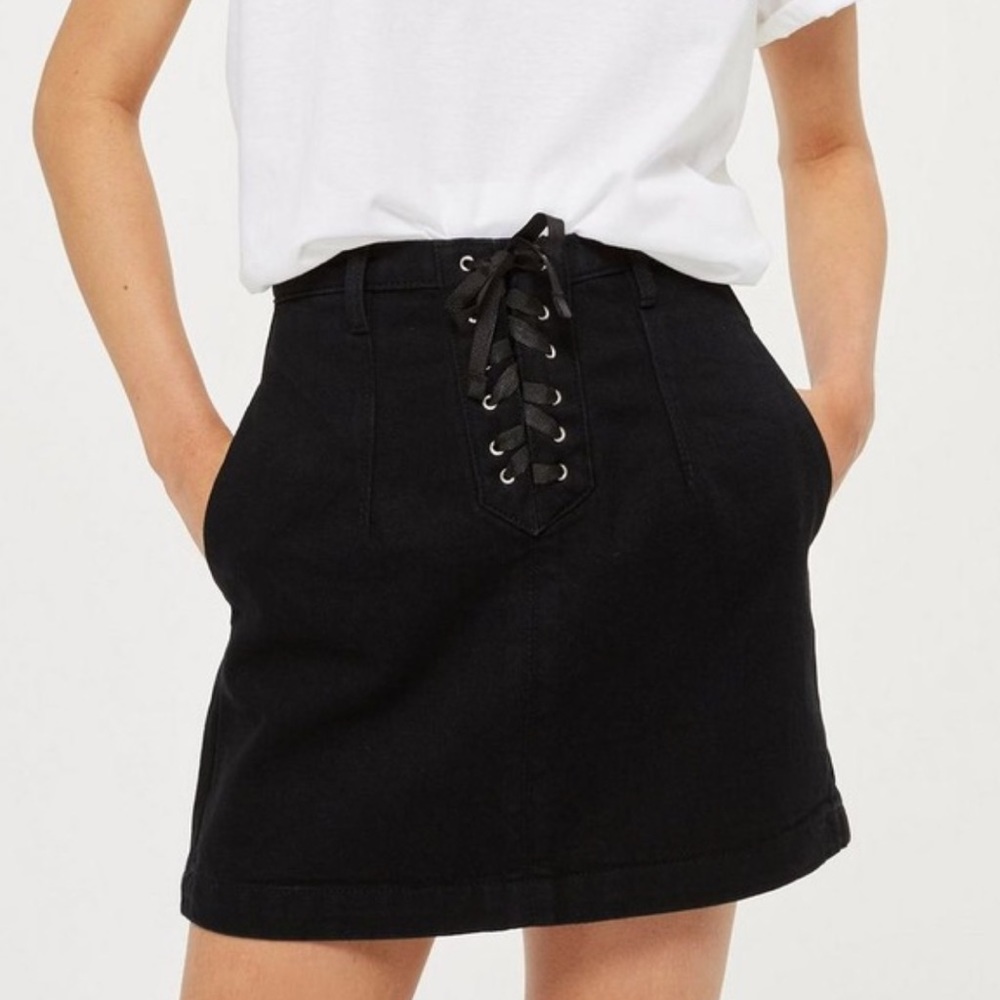 Topshop lace up A-line denim mini skirt